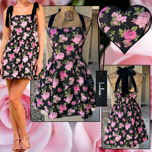 Lulus Precious Luxury Black Floral Jacquard Tie-Strap Mini Dress Size S